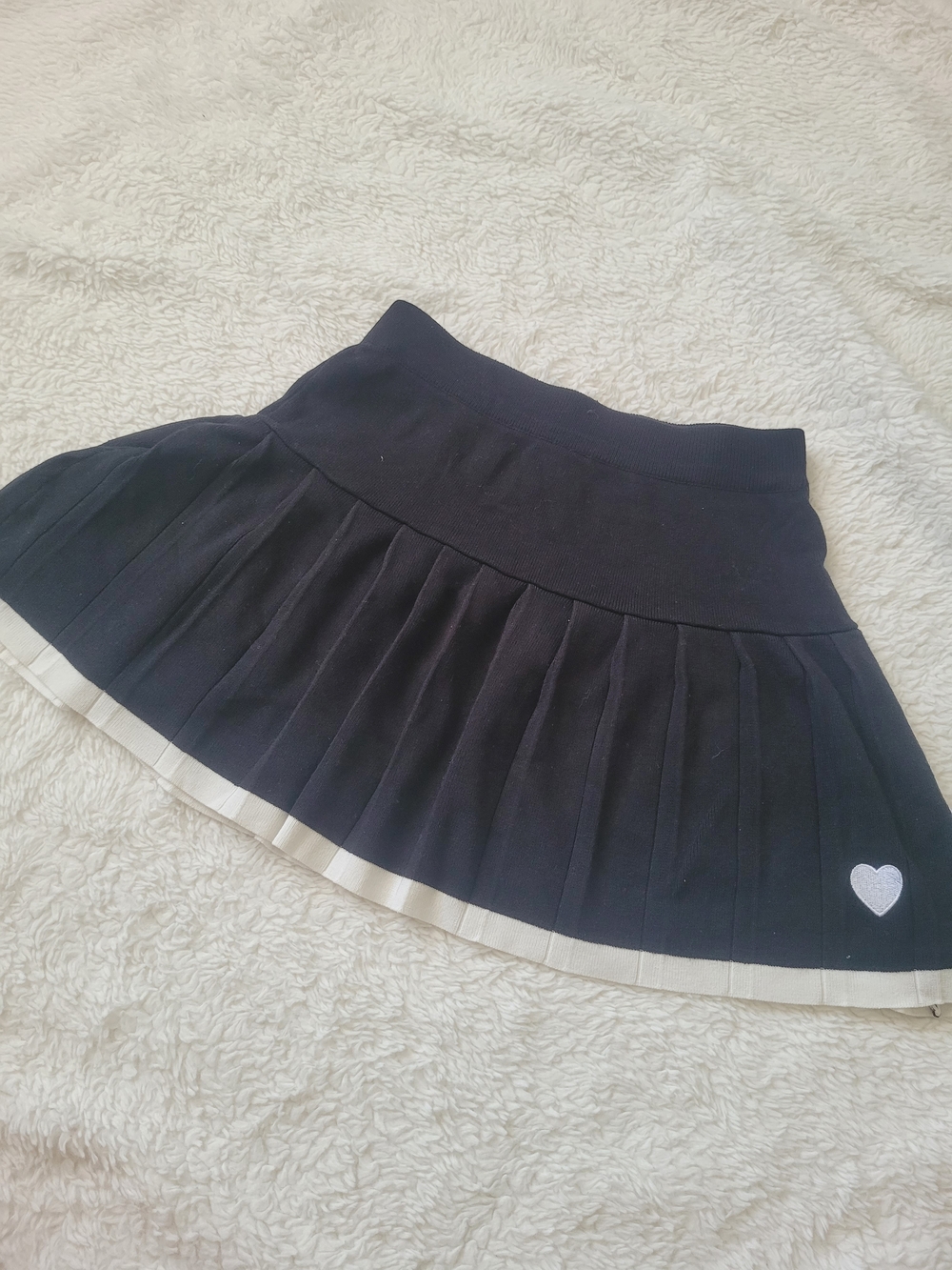 Black Pleated Mini Skirt with Cream Trim